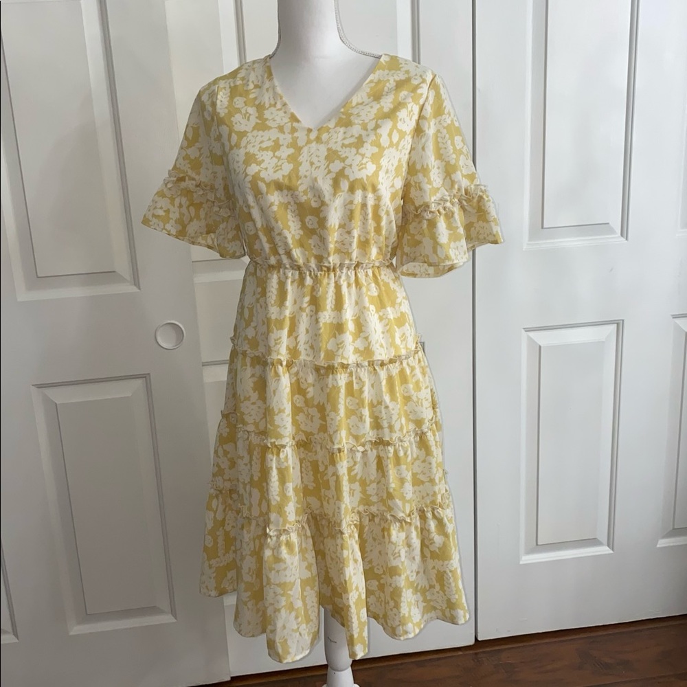 Mimi + Daphne Yellow MIDI Floral Dress